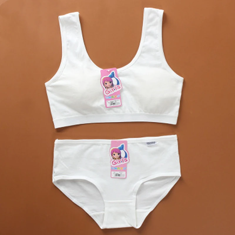 Однотонные хлопковые комплекты нижнего белья с бюстгальтером и трусиками