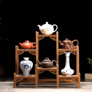 chinese kung fu tea pot crafts display holder shelves teapot tea set wood carving display stand decoration home tea accessories free global shipping