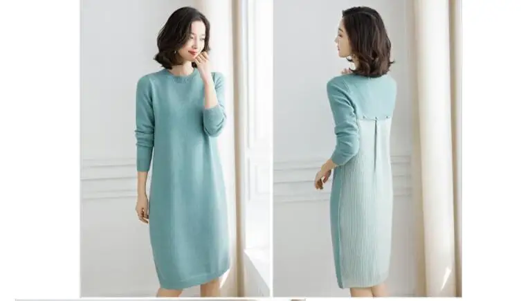 Новое поступление женский зимний осенний шерстяной свитер платье с пуговицами