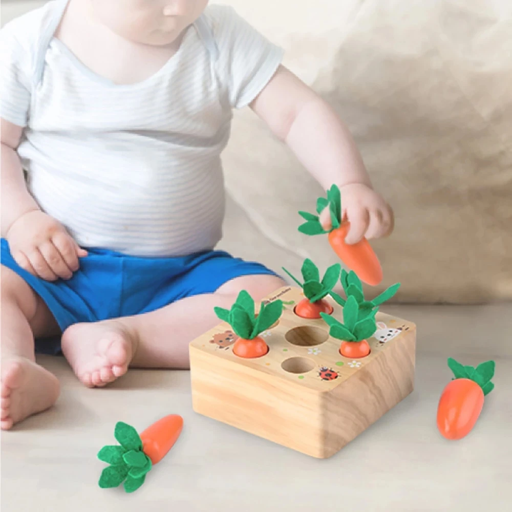 Juguetes de madera Montessori para beb&eacute;, conjunto de juguetes de madera con forma de zanahoria, tama&ntilde;o a juego, juguete educativo Montessori cognitivo-0