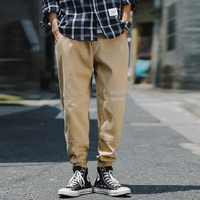 Fashion Streetwear Men Jeans Loose Fit Spliced Designer Denim Cargo Pants Harem Jeans Men Japanese Style Hip Hop Joggers Jeans