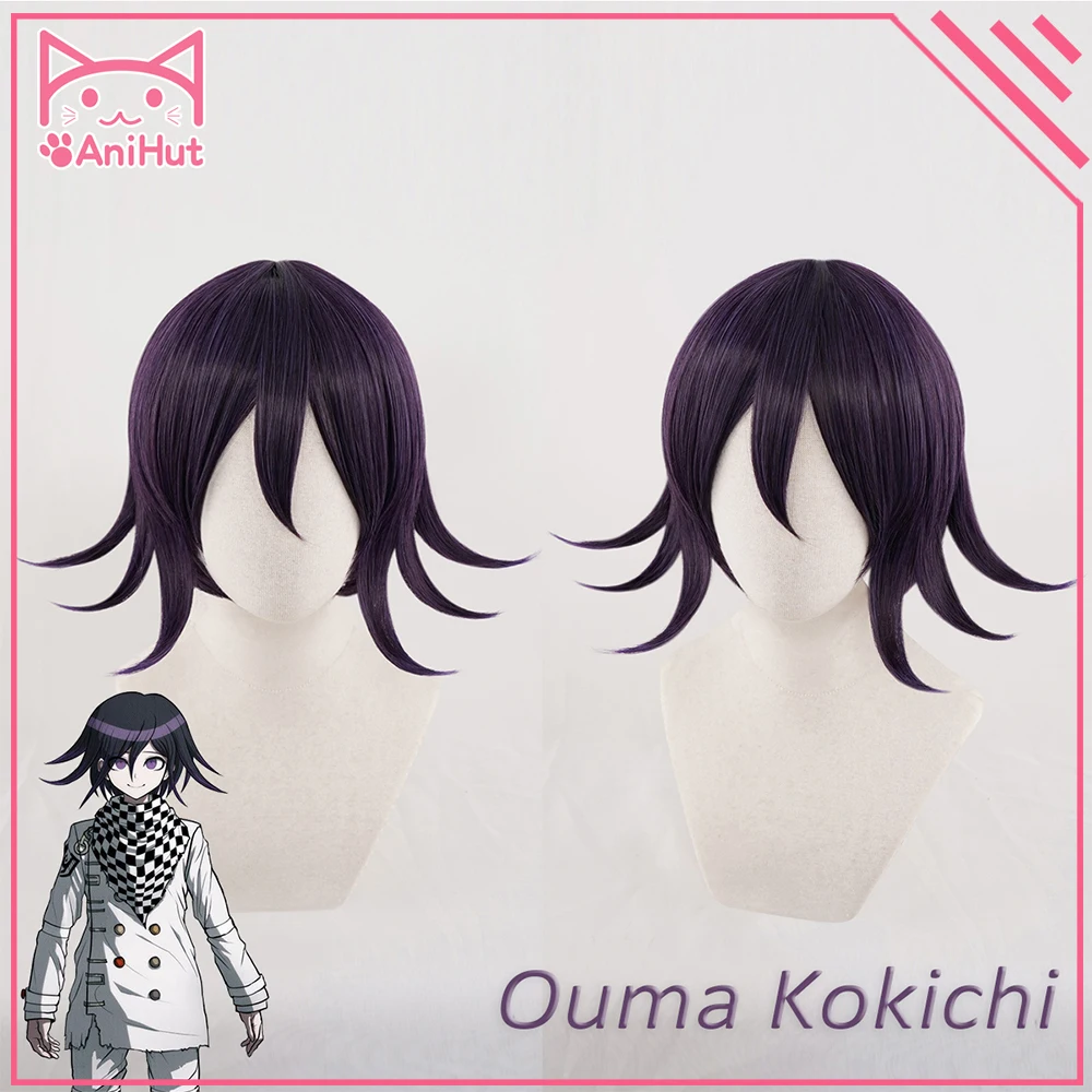 AniHut Ouma Kokichi парик Danganronpa V3 косплей парик Аниме Косплей волосы фиолетовый синтетические термостойкие волосы Ouma Kokichi Косплей