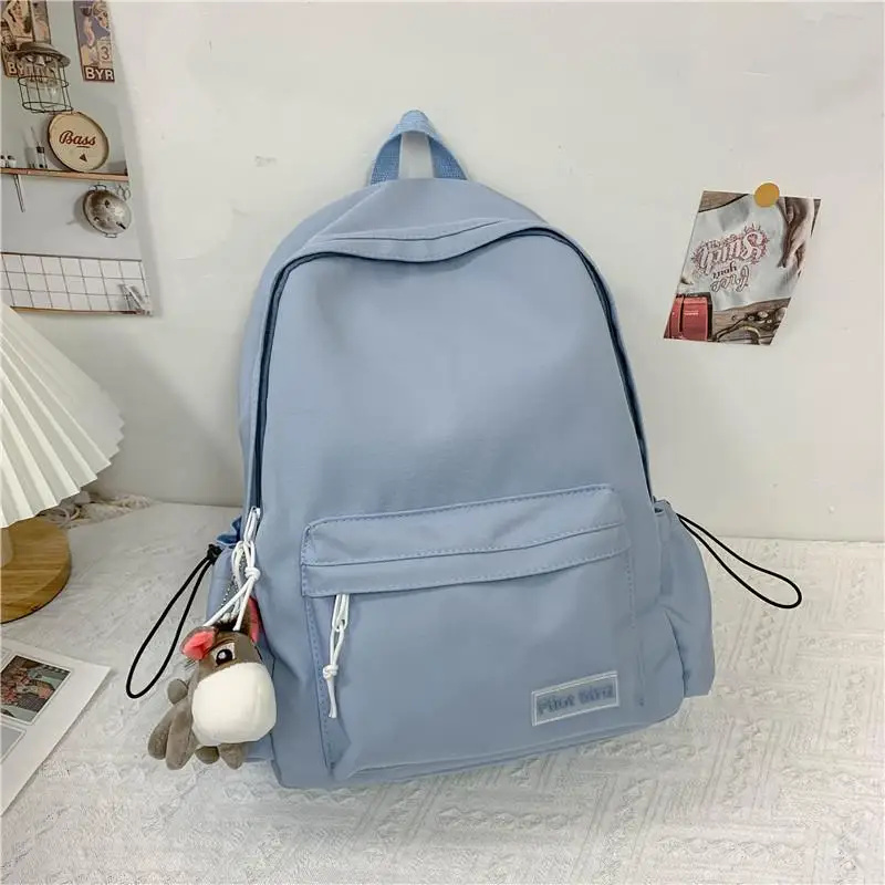 Solid Color Fashion Women Backpack New Cute Pendant School Bag For Boys Girls Canvas Large Capacity Laptop Couple Backpacks 2022