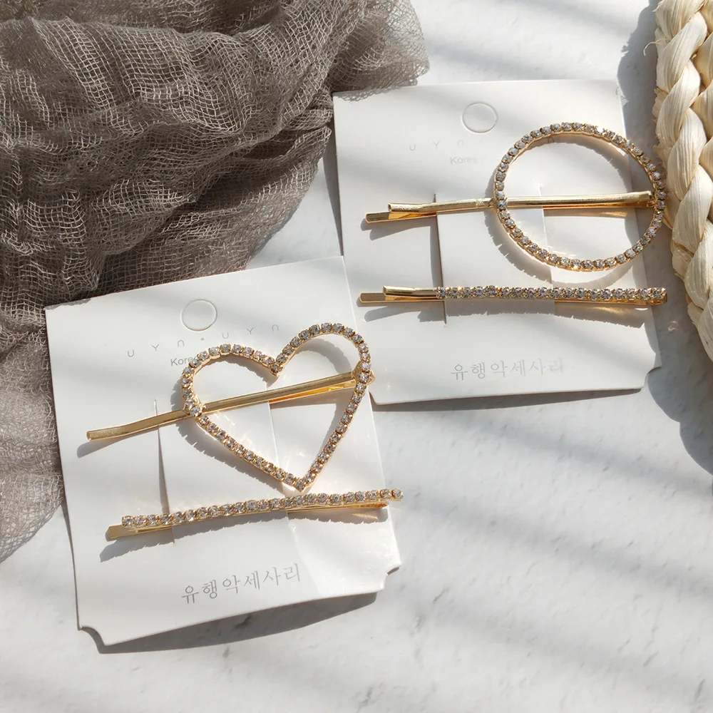 Korean Shiny Crystal Rhinestones Hairpins Barrettes Women Five Star Round Heart Shape Hair Clips Sweet Jewelry Accessories | Украшения и