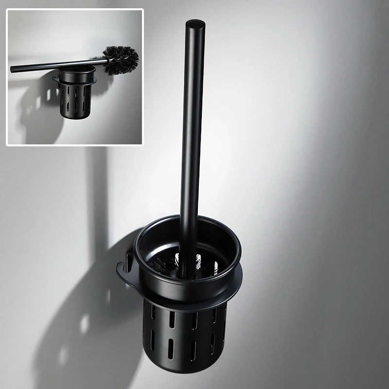 

Black Aluminum Toilet Brush Set Black Brush Head Dumb Drain Cup Toilet Brush Holder Home Clean Tools