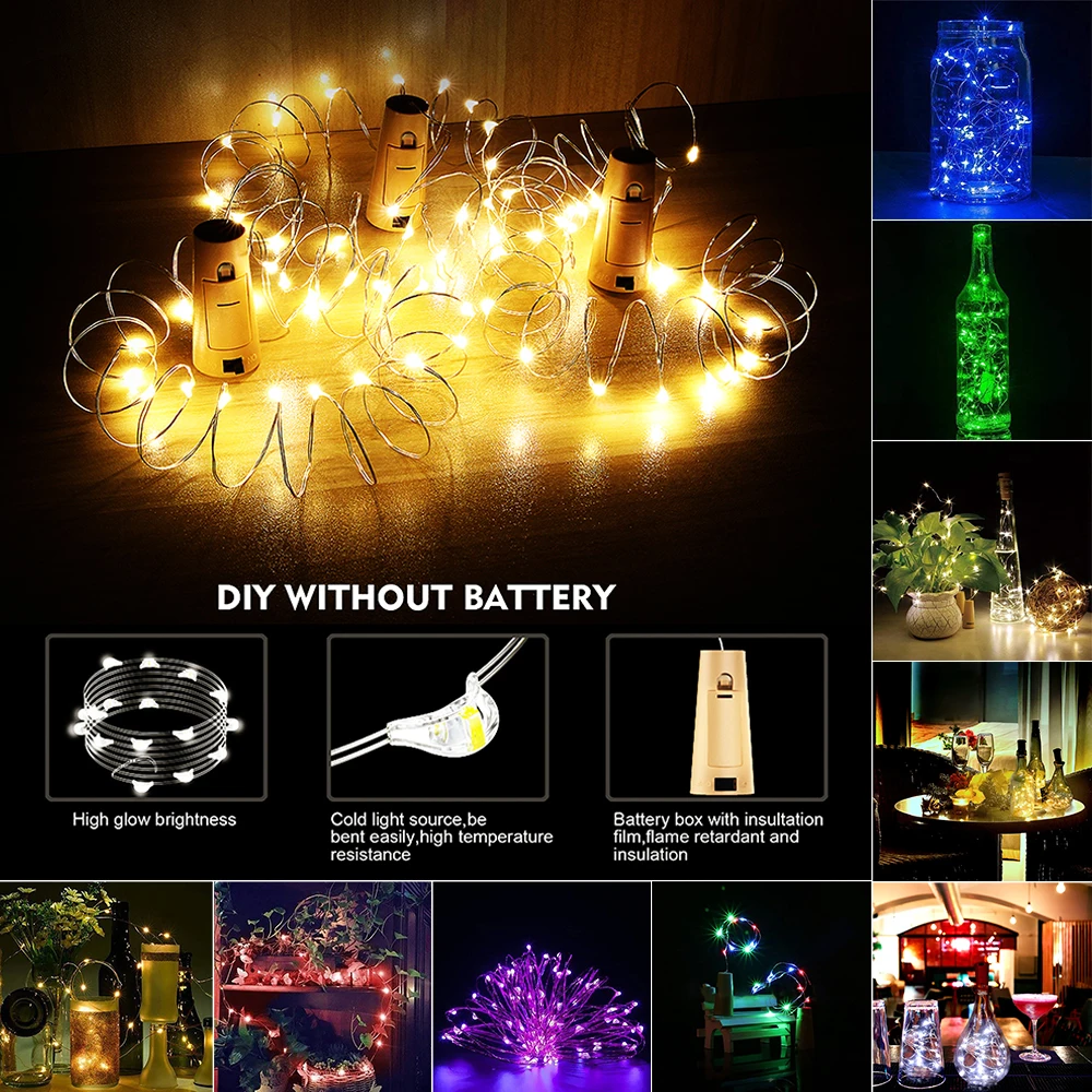 

20 LED String Lights 1M 2M Silver Wire Garland Bottle Stopper Fairy Garland For Outdoor Christmas Party Wedding New Year Decor