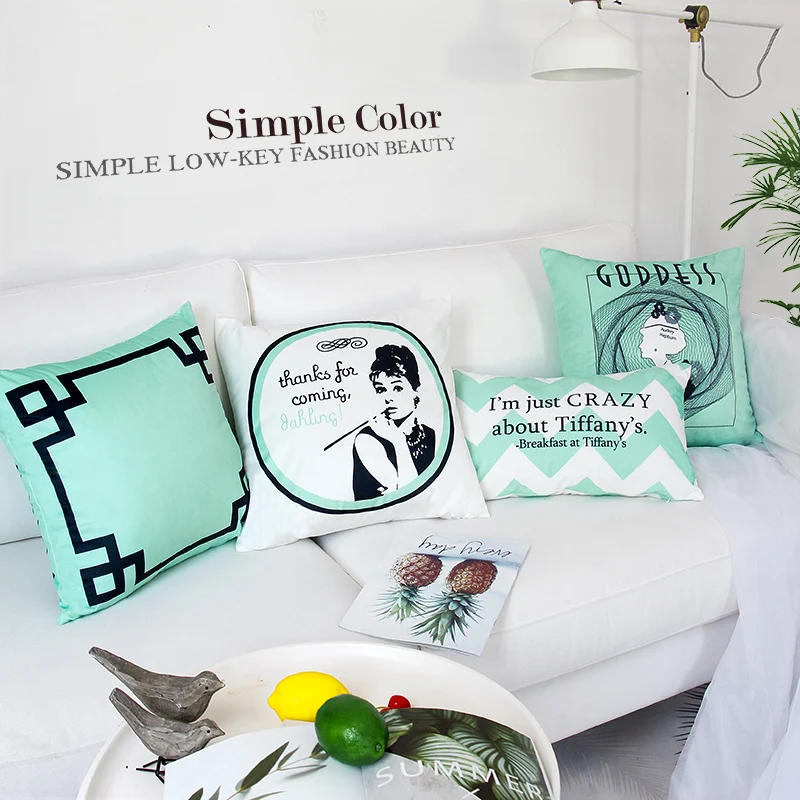 Супермягкое бархатное покрытие для подушки зеленая синяя Подушка Хепберн Одри