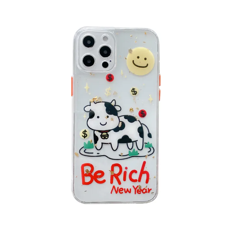 

Epoxy cartoon cute rich cow mobile phone case for iPhone11 12Pro Max mini X XR XSMax 8 7PluS anti-fall protective back cover