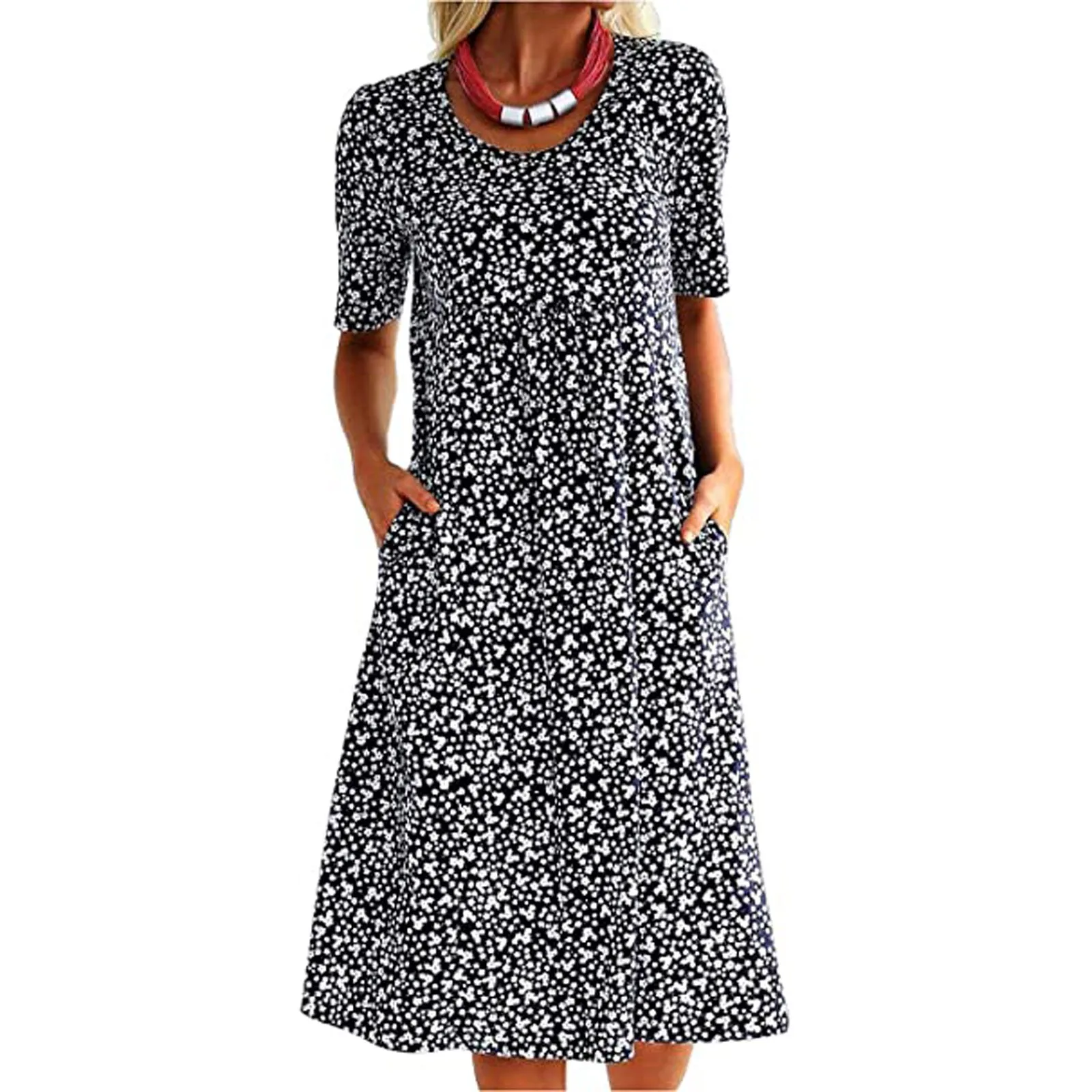 Новое Женское летнее платье Boho с цветочным принтом круглым вырезом и коротким