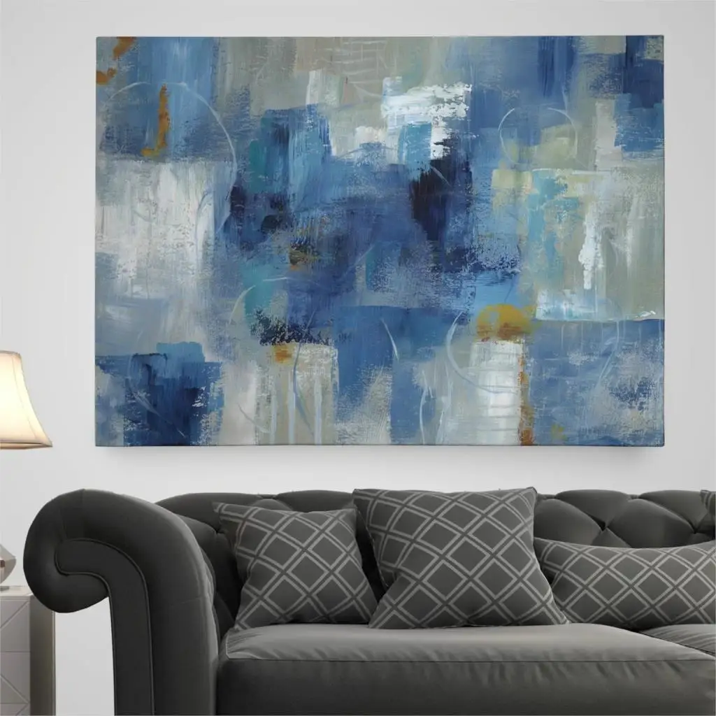 

Handmade Canvas Painting Blue Abstract Painting Minimalist Art Modern Wall Decor Large Wall Art Picture Art Home Decor Free Ship
