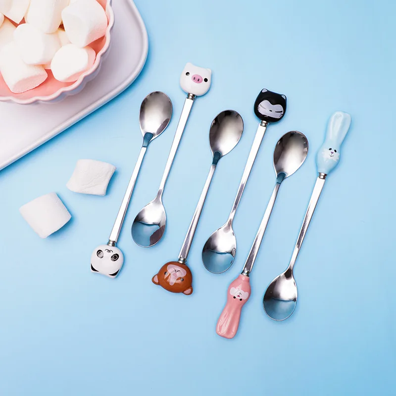 Милая мультяшная ложка для кофе и чая с животными кошкой пандой Кроликом