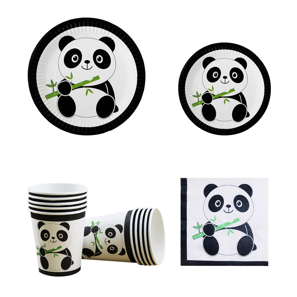 

Cute China Panda Bamboo Happy Birthday Party Disposable Tableware Sets Paper Cups Plates Tablecloth Baby Shower Banner Cards