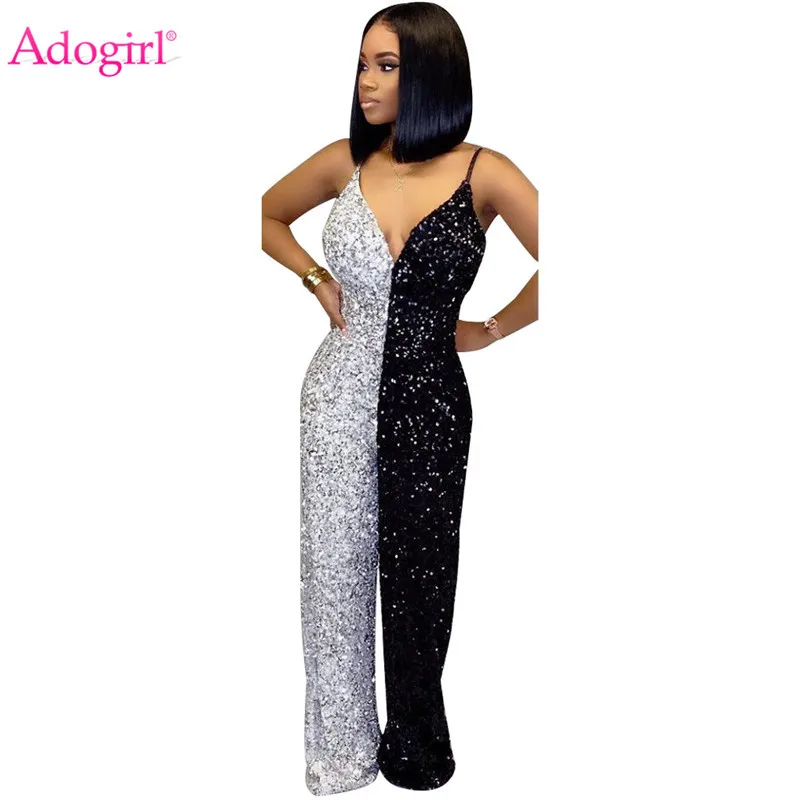 Adogirl черный белый лоскутный комбинезон с блестками женский сексуальный V