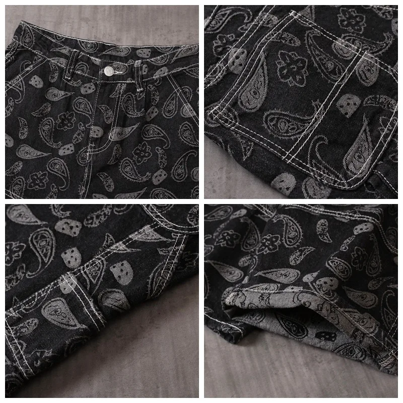 

Summer Street Fashion Men Jeans Printed Embroidery Designer Casual Overalls Cargo Denim Shorts Loose Fit Hip Hop Short Jeans Men