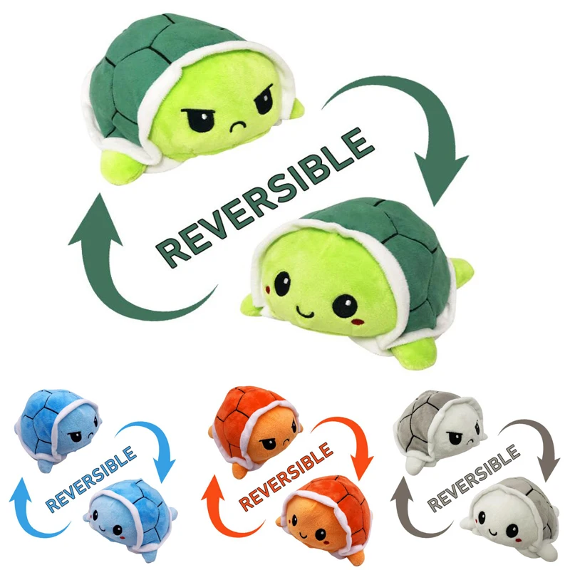 

2021 4 Styles Double Sided Reversible Turtle Kids Plushie Plush Animals Double-Sided Flip Tortoise Plush Doll Cute Toys