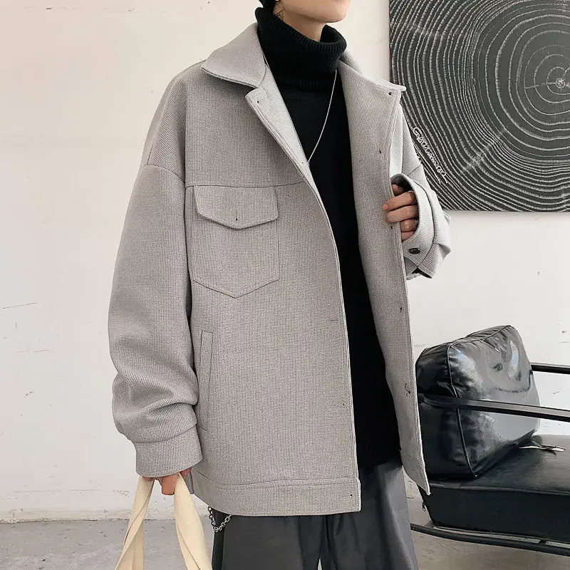 

2020 Winter New Youth Popular Couple Solid Color Loose Lapel Woolen Coat Fashionable Casual Single-breasted Top Gray/black/khaki
