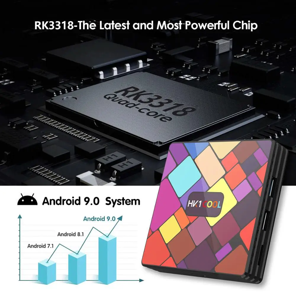 HK1COOL Android 9.0 TV Box RK3318 4G 128G HK1 Dual Wifi 100M 4K H.264 Smart Set Top Media Player | Электроника