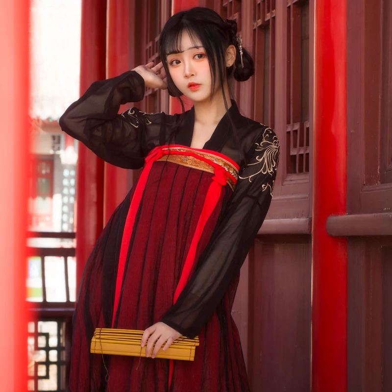 

2021 New Hanfu Dress Chinese Style Summer Fairy Clothes Wei Jin/Han/Tang Dynasty Ancient Wedding Big Sleeve Cloak Red Hanfu T429