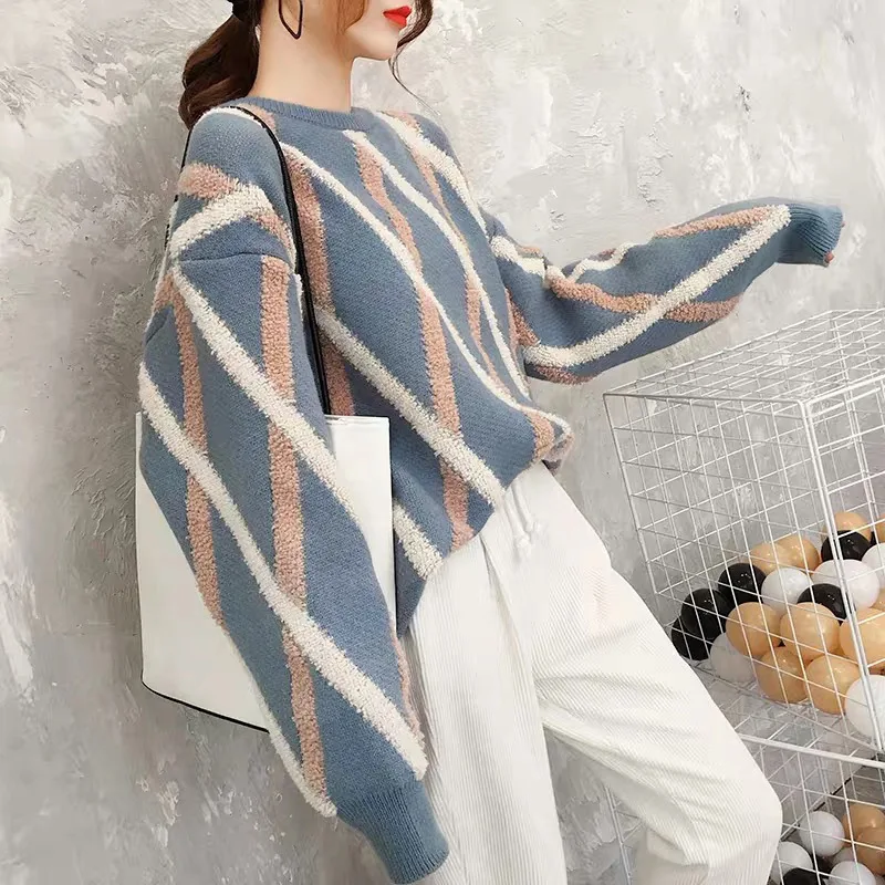 

Pullovers Women O Neck Sweaters Striped Long Sleeve Female Jumper Autumn Fashion Basic Top Soft Knitted Clothes