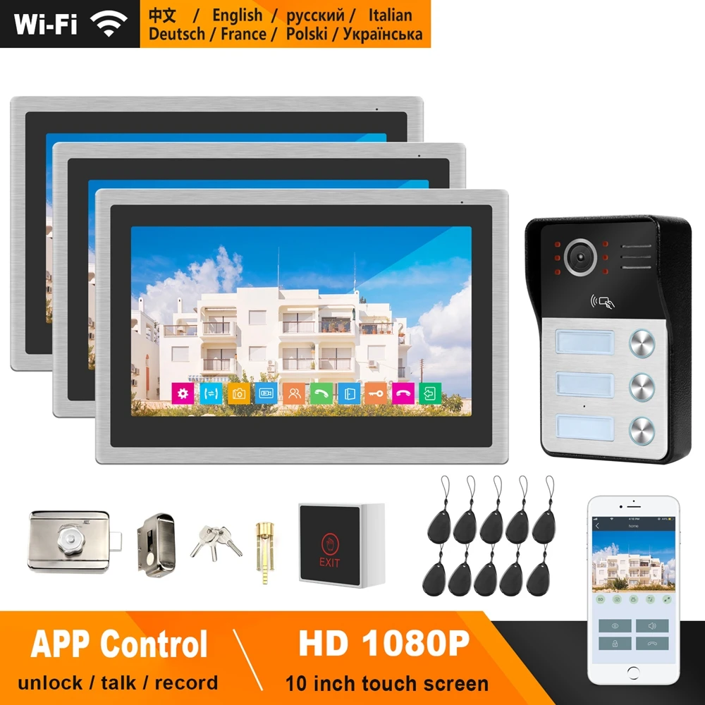 Видеодомофон HomeFong Wi Fi 10 дюймовый сенсорный экран монитор 1080P дверной звонок