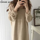 Женское кашемировое платье с V-образным вырезом, голубое элегантное винтажное длинное трикотажное платье, модный свитер в Корейском стиле для осени и зимы