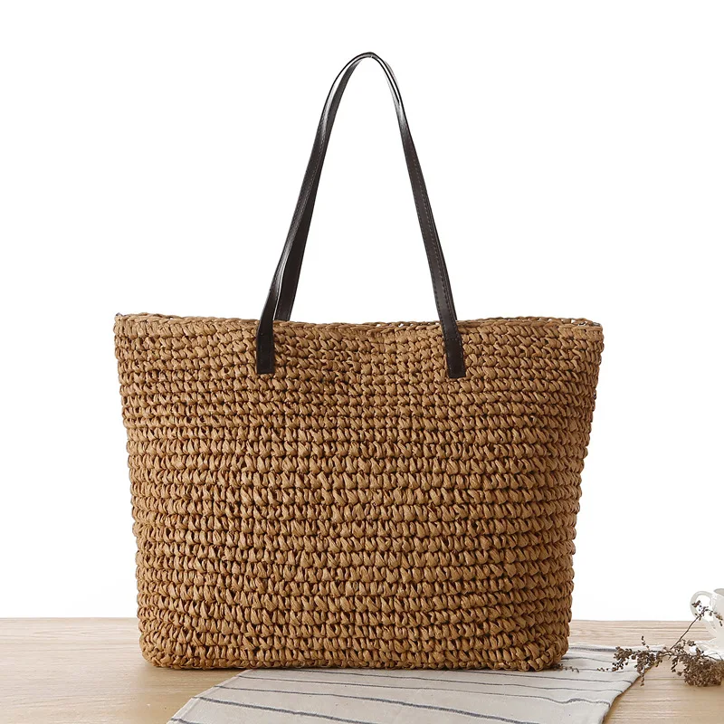 

Women Shoulder Bag Straw Beach Bags Totes Handbag Vacation Weekender Top-Handle Bag