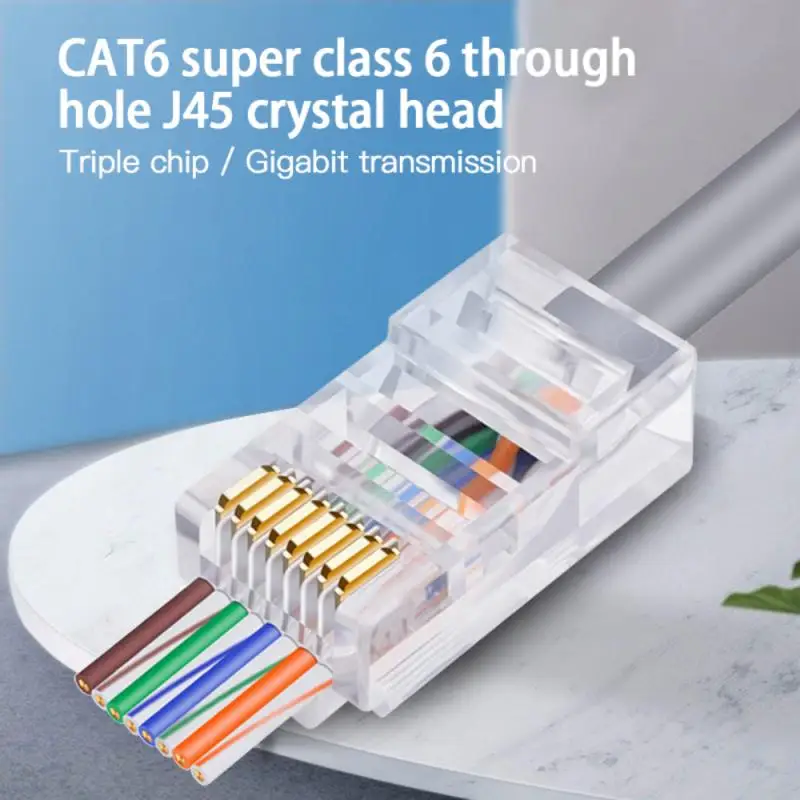 

2021 NEW100PCS CAT6 Plug RJ-45/RJ-11 Connector Network Cable Modular 8P8C Connector End Pass Through CAT6 RJ45 Connector
