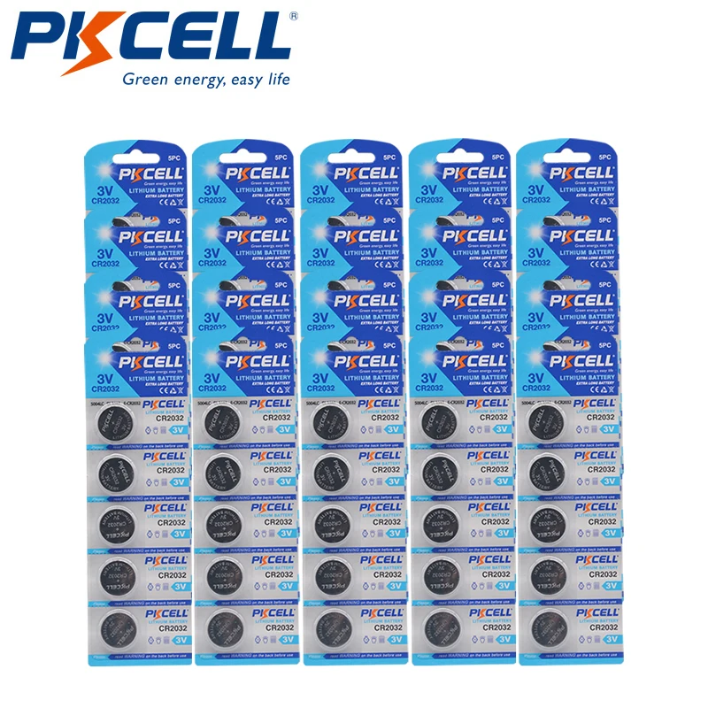 100 шт. литиевая батарейка PKCELL CR2032 3 в BR2032 DL2032 ECR2032 CR 2032 литиевые батареи для умных