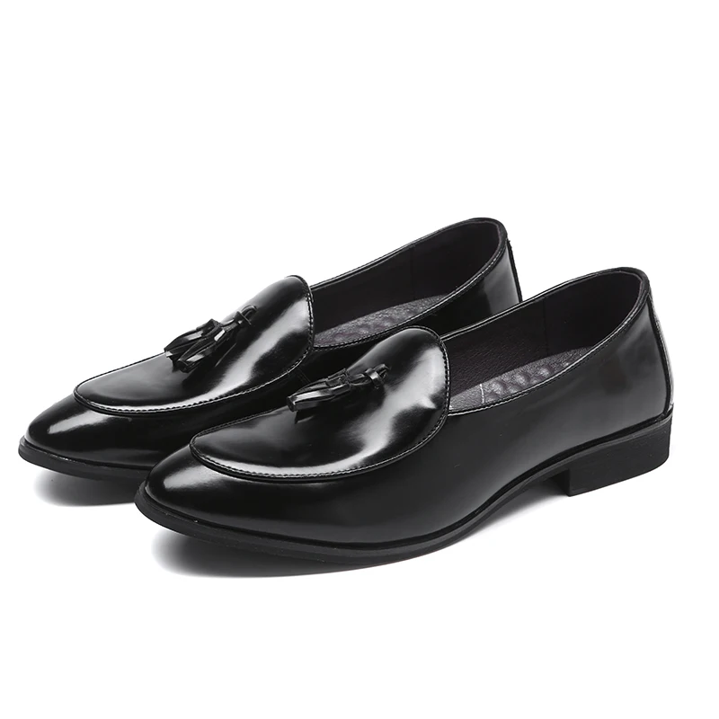 Men's Formal Dress Shoes Slip on Loafers with Tassels Fashion Pointed Toe High Glossy Leather Penny Loafer Size 6~13 | Обувь