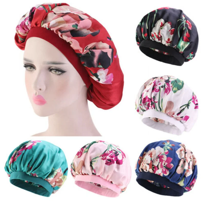 

Femme Hair Satin Bonnet For Sleeping Shower Cap Women Silk Bonnet Night Hats Unisex Sleep Cap Men Head Cover Wide Elastic Band