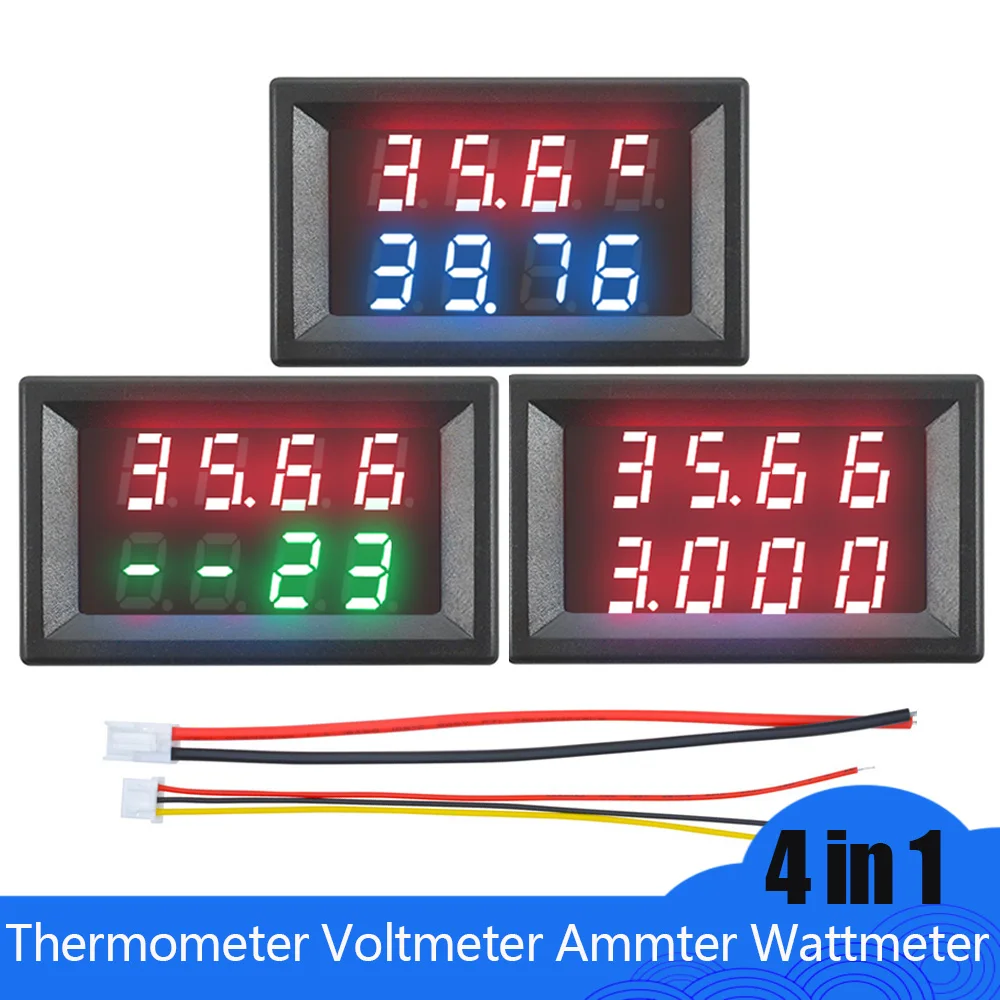 Цифровой термометр Вольтметр Амперметр ваттметр двойной дисплей 4 в 1 цифровой