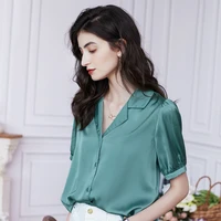 boho chic women silk shirts high end button v neck solid satin top tshirts blouse party summer outfit for lady clothing