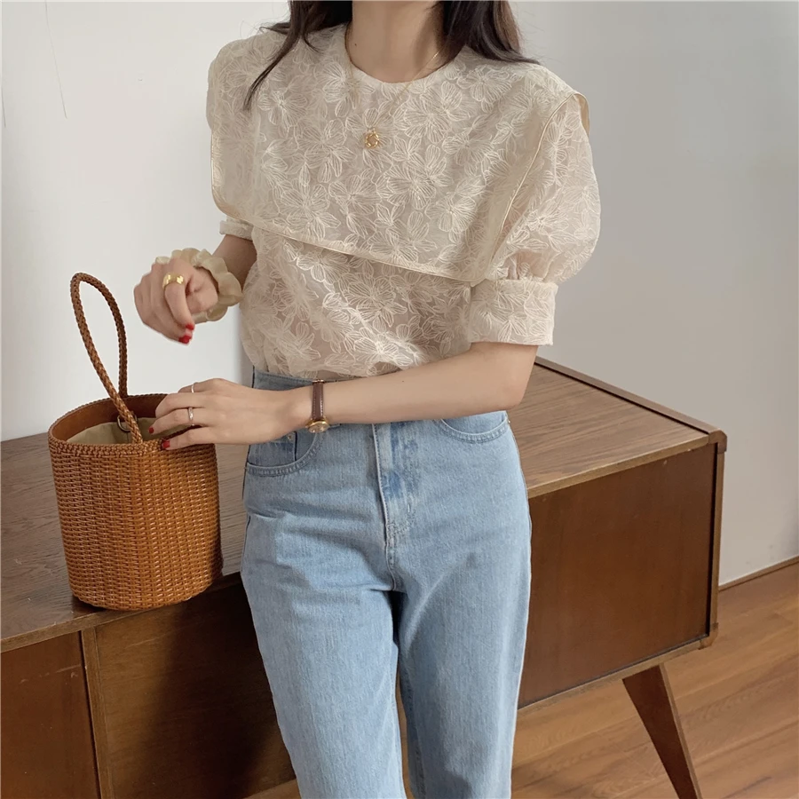 Женские кружевные блузки новинка 2020 летняя Корейская рубашка в морском стиле
