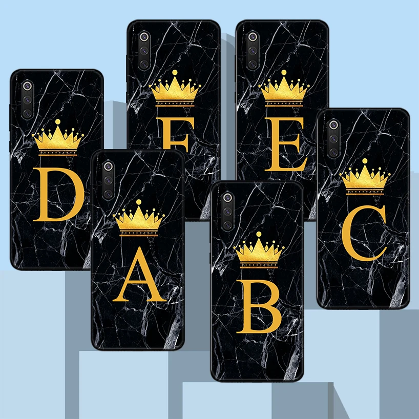 

Letter 26 Crown Custom A Black Phone Case For Xiaomi Redmi Note 10 Pro 10S 9S 8T 7 8 9 9A 9C 9T 8A 7A 6A 5 6 Cover Capa Housing