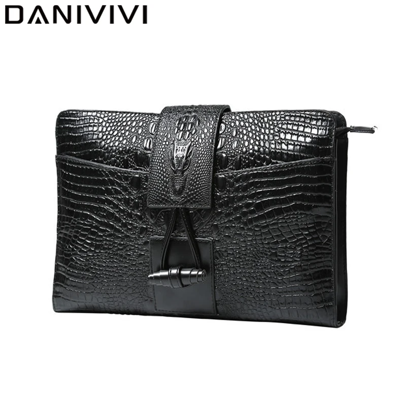 

Luxury Handbags Men Bag Men's Purse Leather Crocodile Cluth Bag Men's Hand Bag for A4 Documents Large Envelope Bags Black Sac