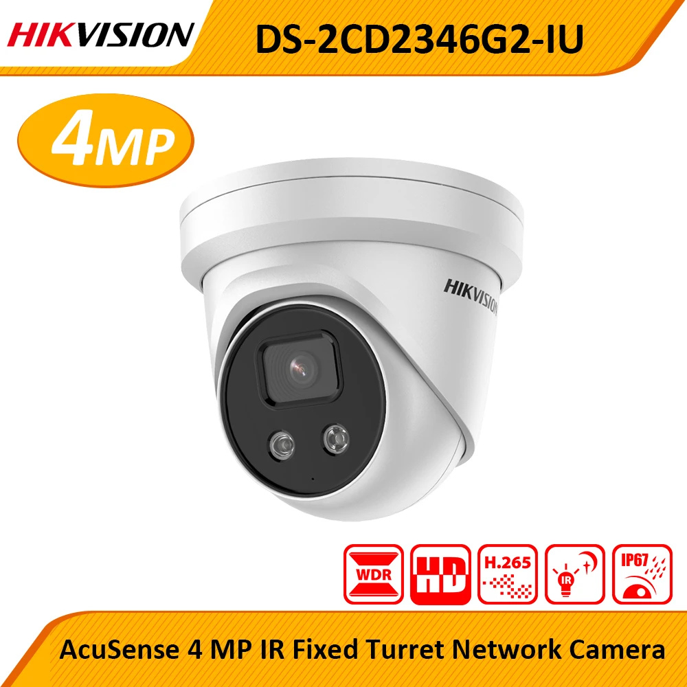 

Original hikvision new arrival 4MP DS-2CD2346G2-IU 4MP POE IR Built-in microphone AcuSense Fixed Turret Network Camera