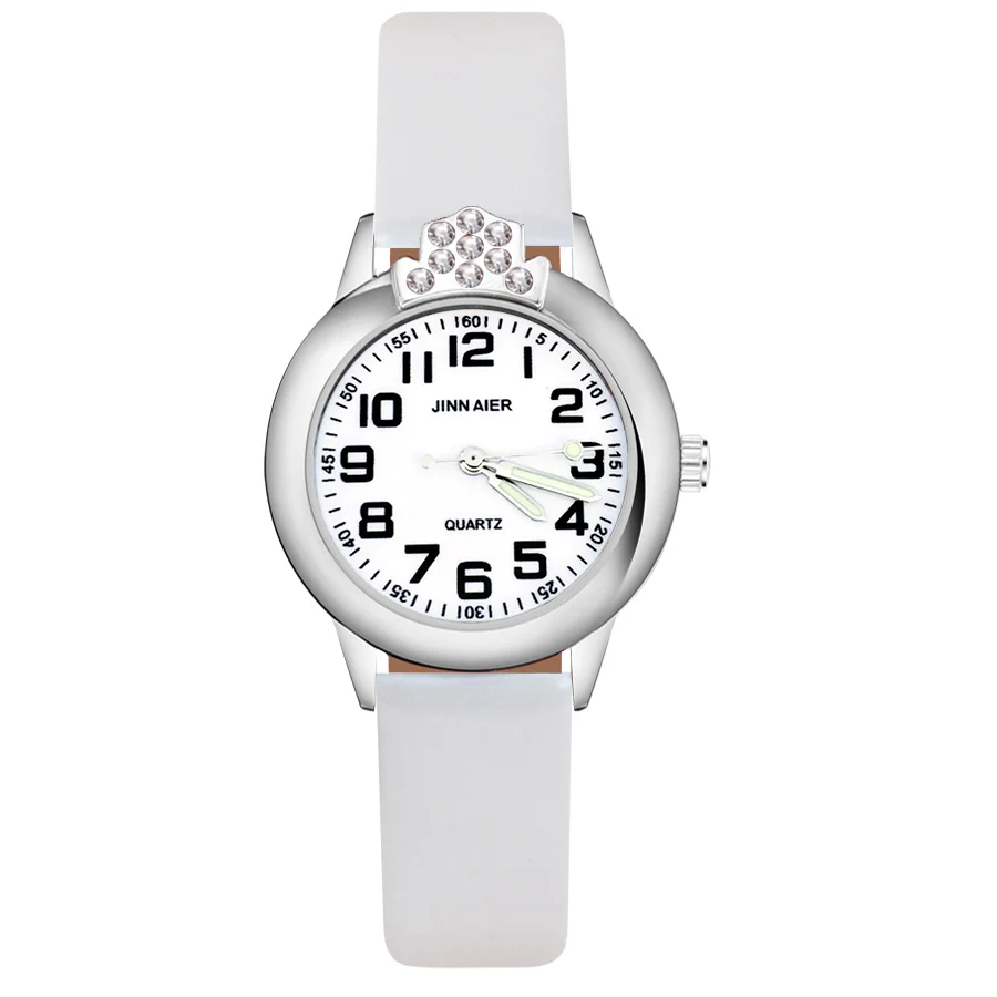 Cartoon Arabic numerals Crystal style Children's Watches Kids Student Girls Quartz Leather strap Wrist Watch Clock JK110 | Наручные