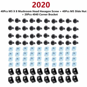 2020 Aluminum Profile Connector Set: 40Pcs M5 X 8 Mushroom Head Hex Screw + 20Pcs 2020 Corner Bracket + 40Pcs M5 Slide Nut