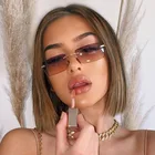 Солнцезащитные очки унисекс, прямоугольные, квадратные, без оправы, в винтажном стиле, с защитой UV400, серого и розового цветов, 2021