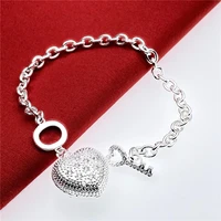 aaa sterling silver bracelet zirconia heart key for women charm for wedding engagement party fashion jewelry