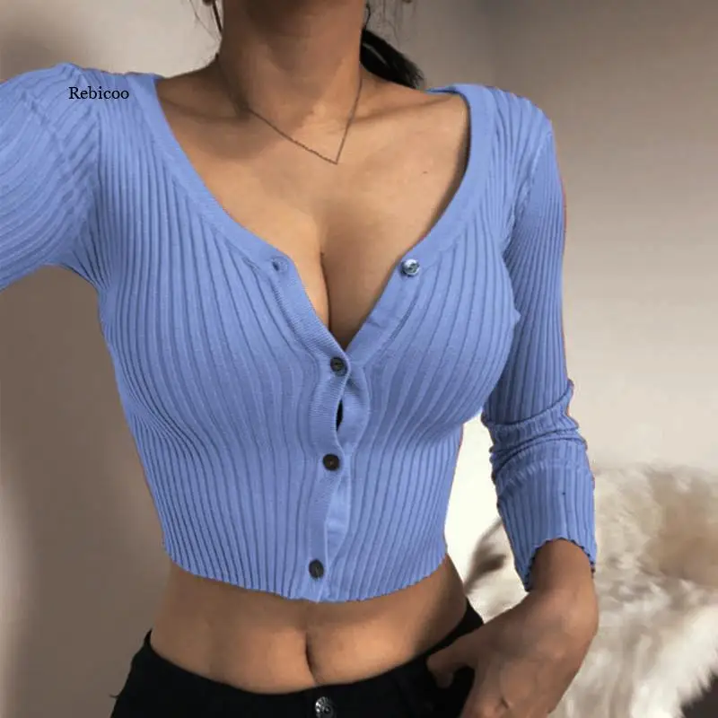 

Sexy buttons knitted sweater cardigan women Slim ribbed winter autumn sweaters female Fashion knitwear
