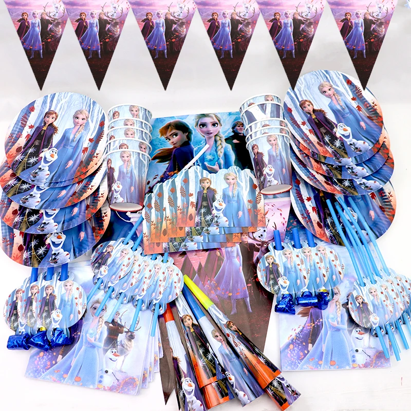 

Disney Princess Frozen Party Supplies Baby Shower Paper Straw Plates Cup Kids Frozen 2 Elsa Anna Birthday Decor Party Tablecloth