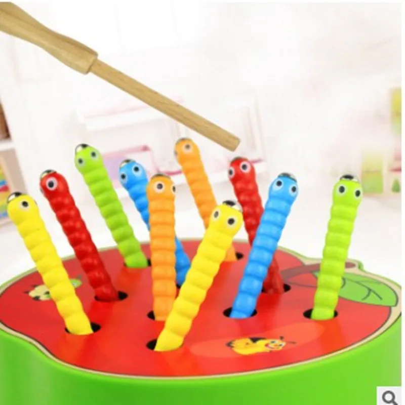 Деревянный Жук ест фрукты Магнитный Ловец игра Раннее детство учебные пособия