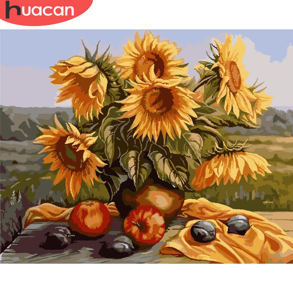 

HUACAN Рисование по номерам Подсолнух на холсте Ручная Краска ed краска художественный подарок DIY картины по номерам цветочные наборы домашний ...