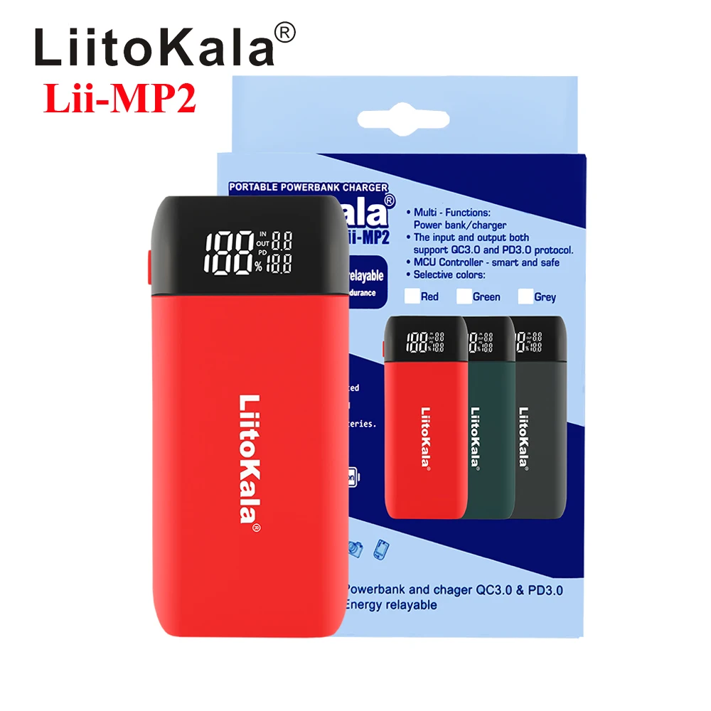 

LiitoKala Lii-MP2 Fast Charger 18650 Power Bank Portable Type C Input QC3.0 Charging For 18700 20700 21700 18650 Battery Charger