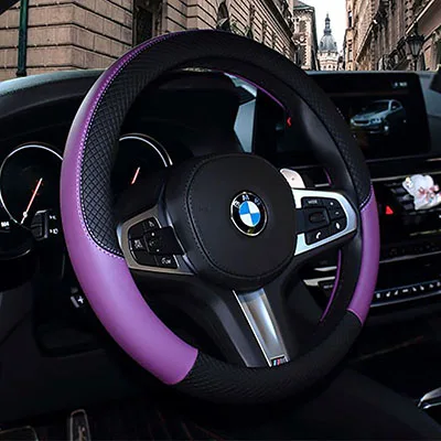 black purple WLMWL кожаный чехол на рулевое колесо для Geely все модели Emgrand EC7 X7 FE1 автомобильный аксессуар автостайлинг - Название цвета: black purple