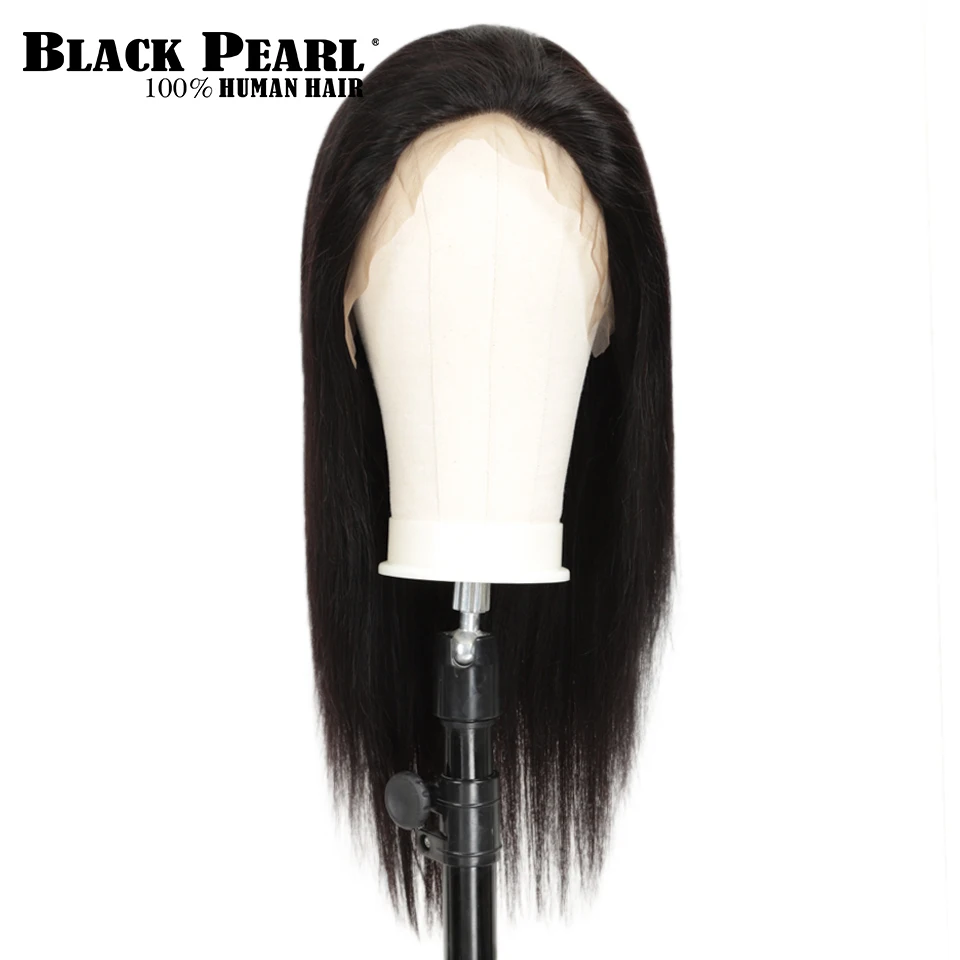 От Black pearl, 13x4 Синтетические волосы на кружеве человеческих волос парики предварительно вырезанные бразильские Прямые Синтетические волосы на кружеве парики для чернокожих Для женщин