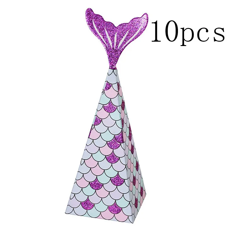 Purple 10 шт. коробочка для конфет на вечеринку в честь Дня Рождения русалки бумажный пакет русалки для рождественской вечеринки бумажные пакеты для подарков, Q - Цвет: Purple