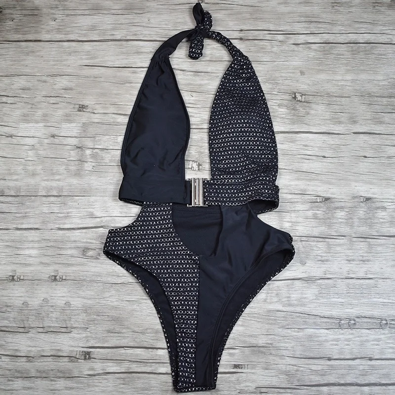 

2021 Sexy Bikini Women's Swimsuit Black Splicing One Piece Swimsuit