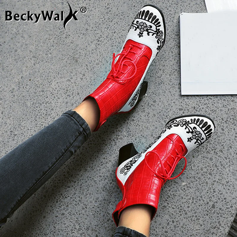 Осень зима сапоги женские ботильоны с вышитыми цветами Плотные туфли лодочки на